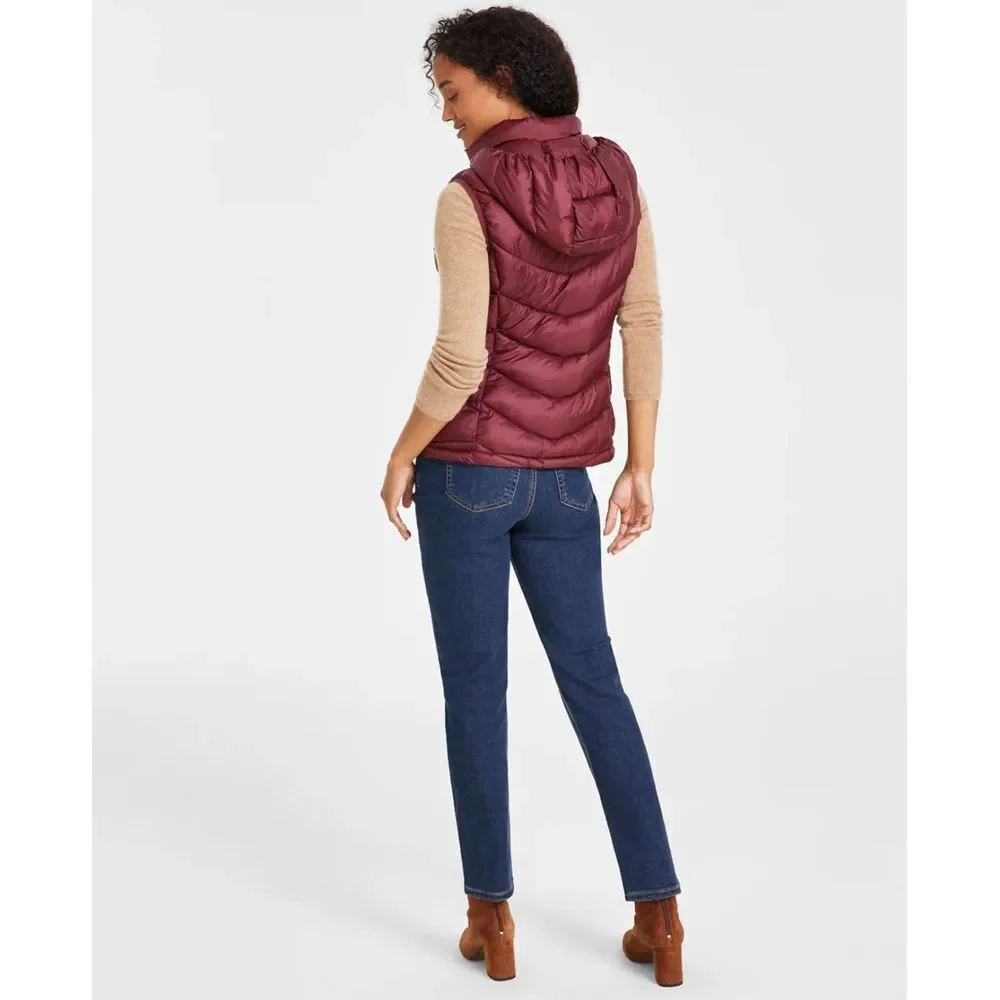 Charter Club Women's Packable Hooded Puffer Vest Garnet Size L - Picture 2 of 9